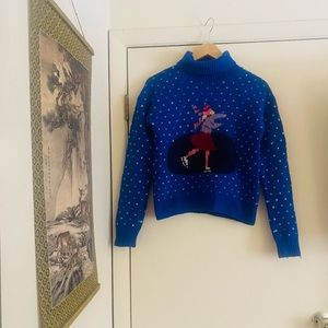 Vintage hand knit made in Britain 100% wool aprés ski snow cowichan sweater xs